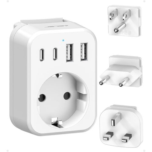 ERYI-Adaptateur Prise Universelle, Adaptateur De Voyage Vers Usa/Uk/Europe,Adaptateur Type B/G/C International Avec 2 Usb Et 2 Usb C 3680W Adaptateur Prise Irlande,Usa, Canada,Singapore, Hk