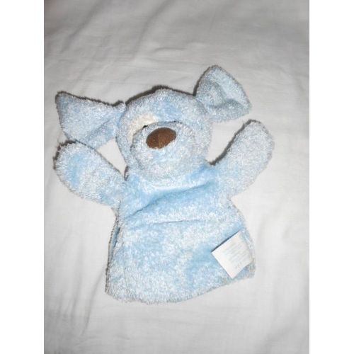 Kimbaloo La Halle Doudou Chien Marionnette Bleu Blanc Marron Cocard Poche