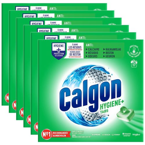 Calgon Lot de 6 Lots de 17 Tablettes Pastilles Anticalcaire Nettoyant Lave-Linge Hygiène Plus