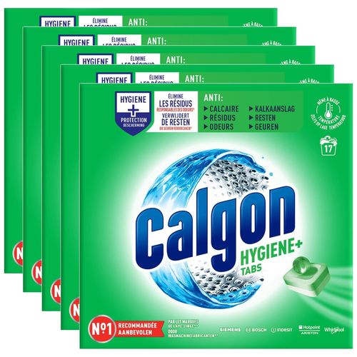 Calgon Lot de 5 Lots de 17 Tablettes Pastilles Anticalcaire Nettoyant Lave-Linge Hygiène Plus