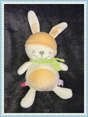 Premaman Lapin Beige Rond Bonnet Jaune Écharpe Verte 45cms