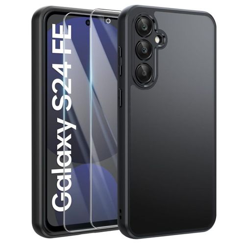 Coque Pour Samsung Galaxy S24 Fe Avec 2 Verre Trempé, Coque Arrière Antichoc Translucide Givrée Fine - Noir - Hqselection®