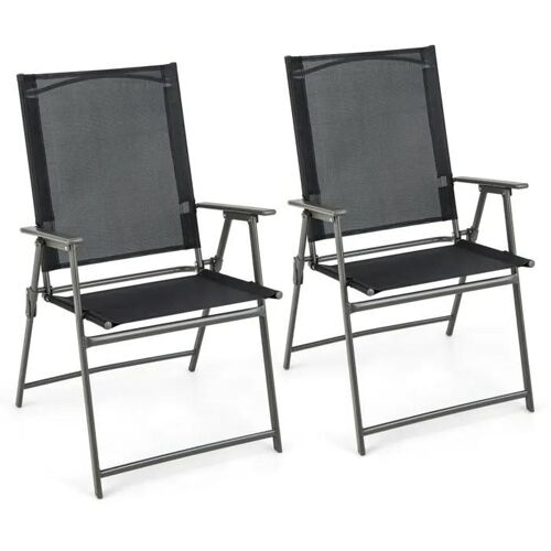 Costway Lot De 2 Chaises Pliantes De Jardin, Tissu Résistant Aux Intempéries, Accoudoirs, Pour Jardin, Cour Arrière, Piscine, Noir