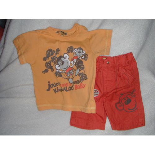 Ensemble Bébé Garçon Bermuda + T.Shirt Motif Singe Taille 6 Mois Idée Cadeau