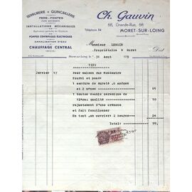 Facture Serrurerie - Quincaillerie - 1939 - Moret Sur Loing