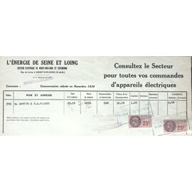 Facture Electricité Moret Sur Loing - 1936