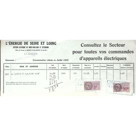 Facture Electricité Moret Sur Loing - 1938