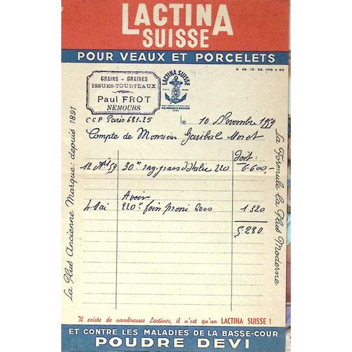 Facture De Produit De Ferme - Nemours