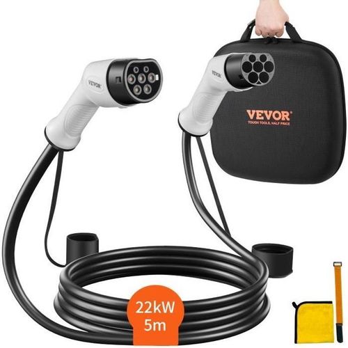 5m Câble De Charge Ev Type 2 À Type 2- Vevor - 32a 5m 22kw Charger Voiture Électrique