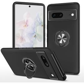 Coque Google Pixel 7 - Pc+Tpu Antichoc Grade Militaire, Bumper Silicone, Anneau Rotatif 360° Magnétique (Compat. Support Voiture), Bords Surélevés Écran/Caméra, Noir, Charge Sans Fil Non Compatible