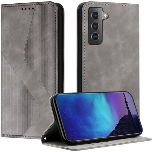 Coque Pour Samsung Galaxy S22 Plus, Coque Samsung S22 Plus, Housse Samsung S22 Plus, Housse En Cuir Pu Portefeuille Magnetique Etui De Protection, Flip Case Pour Galaxy S22 Plus (Gris)