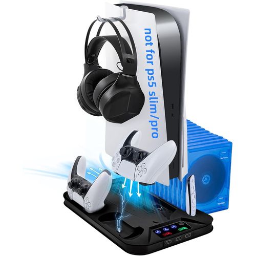Shiba-Ps5 Support De Ventilateur De Refroidissement Réglable Avec Support Casque, Indicateur Led Station De Charge À Deux Manette [5