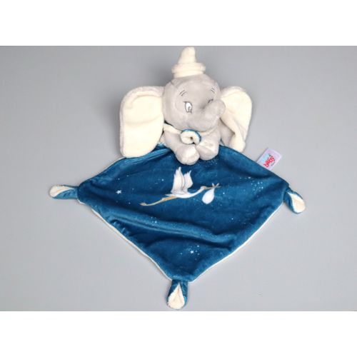 Doudou Plat Éléphant Dumbo Gris Bleu Cigogne Disney Baby