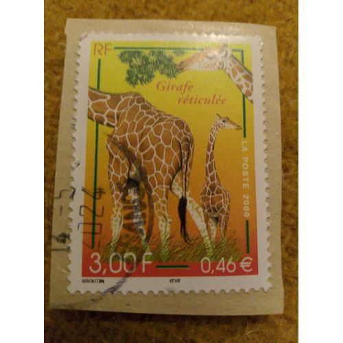 Timbre Oblitéré Rf 3,00 Girafe Réticulée Coloré.