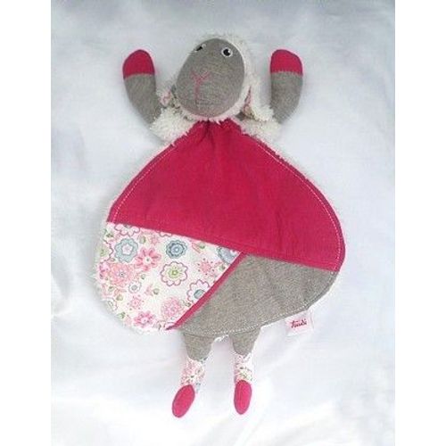 Doudou Peluche Plat Mouton Louise Rose Ecru Gris Trudi