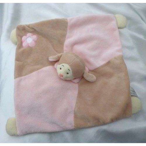 Doudou Peluche Plat Carré Mouton Rose Beige Fleur Soft Friends
