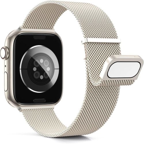 Métal Bracelet Compatible Avec Bracelets Apple Watch 38mm 40mm 41mm 42mm(Series 10) Femme,Bracelet Double Magnétique Pour Iwatch Series 10 9 Se(Se 2) 8 7 6 5 4 3 2 1,Metal Milanais (Lumiere Stellaire)