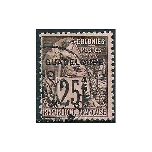 Guadeloupe, Colonie Française 1891, Beau Timbre Yvert 21, Type Alphée Dubois 25c. Noir Sur Rose Des Colonies Générales Surchargé "Guadeloupe", Oblitéré, Dentelure Passable, Petit Prix.