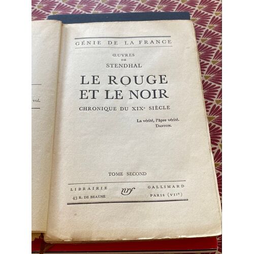 Le Rouge Et Le Noir Stendhal Gallimard 1935 Tome 2
