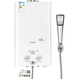 Chauffe-eau à Gaz 12L, 24kW Chauffe-eau Instantané à Gaz sans Réservoir, GPL, Propane, Butane, Démarrage Basse Pression, pour la Maison, Camping en Plein Air, Caravanes