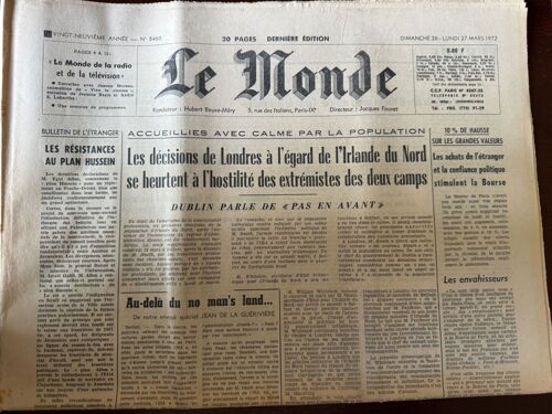 Journal Le Monde 8460 Dimanche 26 Et Lundi 27 Mars 1972