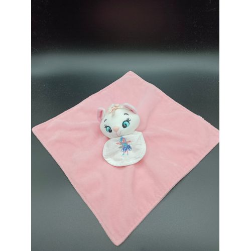 Doudou Plat Chat Marie - Les Aristochats - Rose - Bavoir Broderie - Disney
