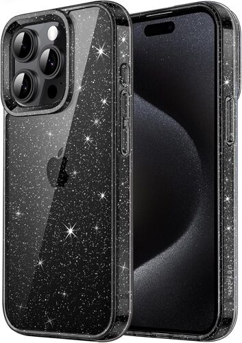 Coque À Paillettes Pour Iphone 15 Pro Max 6,7 Pouces,Housse De Téléphone Bling Pailletée Antichoc,Mignon Étui Brillant Pour Femmes Et Fillese(Noir)(Q400)
