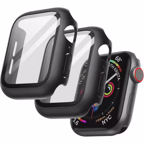 Aefj-Coque Avec Protection D'écran Pour Apple Watch Se 3/2/1 (2025/2022/2020) / Series 6 5 4 44mm, Étui De Protection Complète, Film En Verre Trempé Intégré Haute Sensibilité, Lot De 2 (Noir)