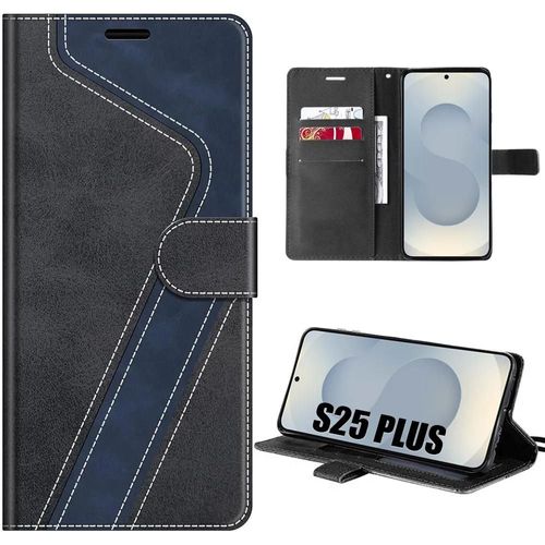 Coque Pour Samsung Galaxy S25 Plus (S25+) Protection Souple Antichoc Cuir Pu - Noir/Bleu Marine - E.F.Connection