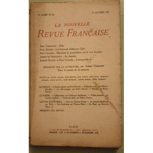 La Nouvelle Revue Française (1908-1943) N° 145 Octobre 1925