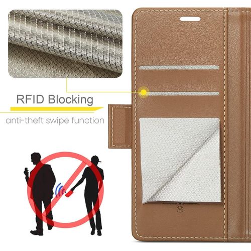 Sjzg-Coque Pour Samsung Galaxy S22 Ultra, Étui Housse En Rfid Protection Premium Pu Cuir Portefeuille Rabat Case Magnétique Stand Antichoc, Étui Case Pour Samsung Galaxy S22 Ultra, Marron