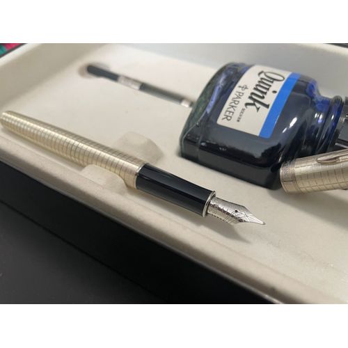 Stylo-Plume Parker Sonnet Deluxe Argent Avec Coffret, Encre Et Cartouche À Pompe