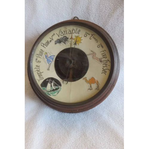 Ancien Baromètre Anéroïde Décoré Main Par Artiste