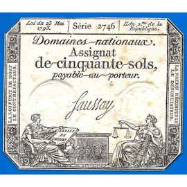 France Assignat 50 Sols 1793 Signature Faussay