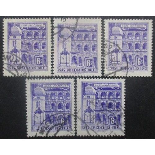 Autriche N°873ae Papier Gris-Jaune X 5 Oblitéré