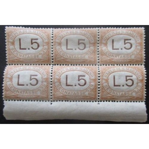 Saint-Marin Taxe N°26 En Bloc De 6 Neuf ** Cote 450 Euros