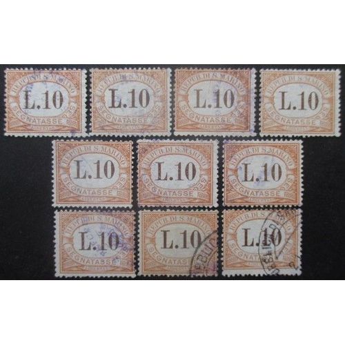 Saint-Marin Taxe N°27 X 10 Oblitéré Cote 225 Euros