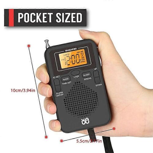 Radio Portable Mini AM FM Radio Météo Radio De Poche LCD Écran Numérique Réveil Radio Lecteur