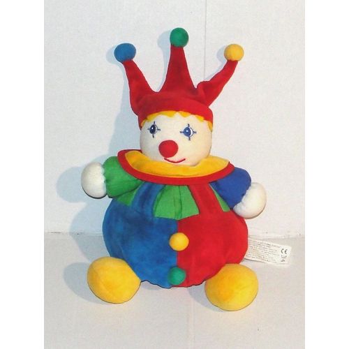 doudou clown boule salopette bleu et rouge buathier joseph