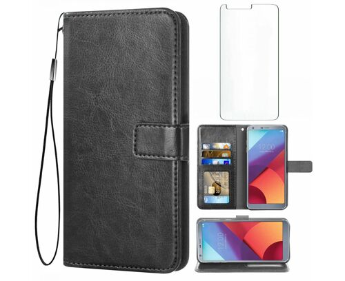 Étui à rabat en cuir PU pour LG G6 avec fermeture magnétique, porte-cartes, fonction support et compartiment zippé - Noir, bleu, marron