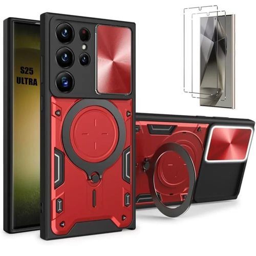 Coque Pour Samsung Galaxy S25 Ultra, Rouge Protection Avec Cache Caméra Coulissant + 2 Verres Trempés - E.F.Connection