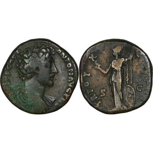 Rome - Sesterce - Marc Aurele - 155 Ad - Minerve Deb. Tenant Chouette Et Javeline - 27.13 G. - Ric.1325b - 25-378