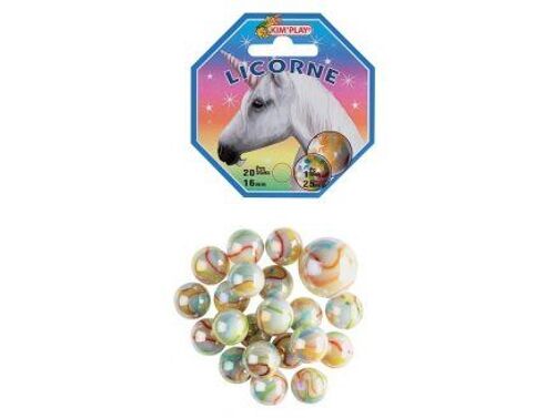 Filet 20 Billes 16mm Et 1 Calot 25 Mm, Licorne - Blanches Rayures Colorees - Jeu De Recre, Plein Air - Set Jouet Enfant Et Carte Tigre
