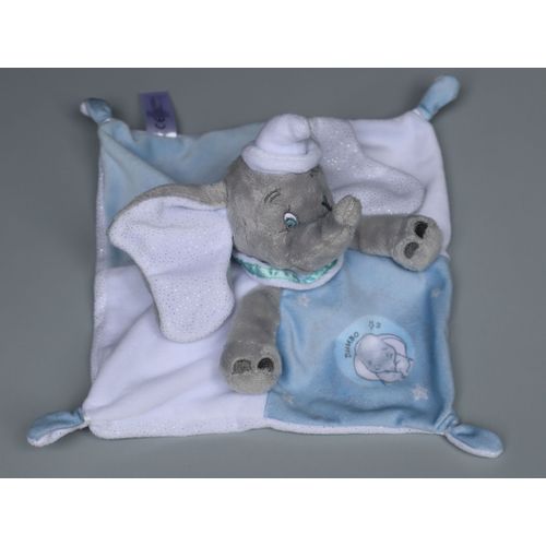 Doudou Dumbo Éléphant Plat Bleu Gris Blanc Paillettes Disney Nicotoy