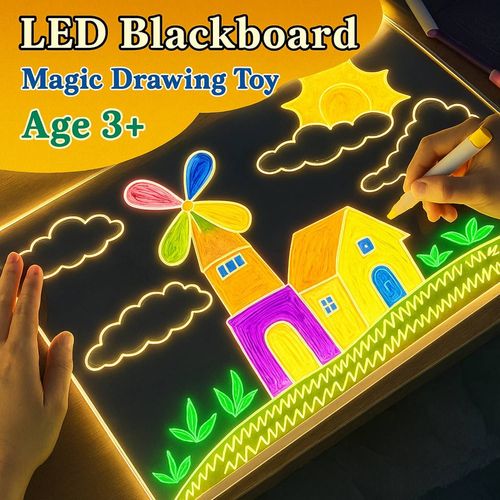 Tableau LED Acrylique Effaçable avec Stylos Colorés – Veilleuse, Dessin Enfant, Cadeau Noël