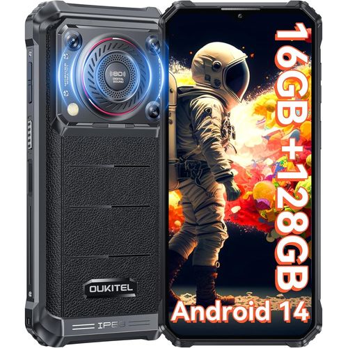 SUBZONAL-WP36 Téléphone Portable Incassable 2024-16Go128Go/1TO, 10600mAh Android 14 Telephone Portable avec Haut-Parleur 128dB, 6.52 HD, 13MP, Smartphone Antichoc Dual SIM 4G/NFC/OTG/Face ID-Noir