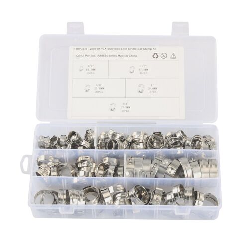 120 pack - 5 spécifications PEX en acier inoxydable Single Ear Clamp set n ° 18 treillis transversal