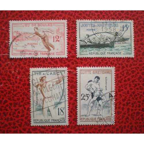 Jeux Traditionnels - Lot De 4 Timbres Oblitérés - Série Complète - France - Année 1958 - Y&t N° 1161, 1162, 1163 Et 1164