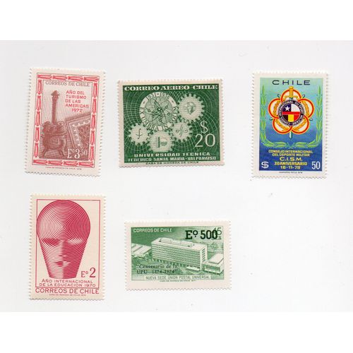 Chili- Lot De 5 Timbres Neufs Divers