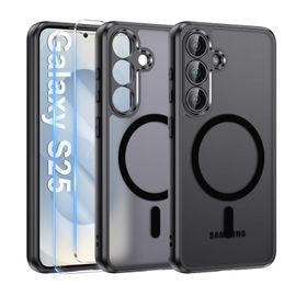 Coque Noir Magnétique pour Samsung Galaxy S25 et 2 Verre Trempé, Compatible avec MagSafe, Protection caméra ,Antichoc - HQSELECTION®